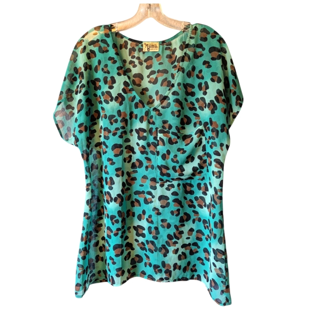 Show Me Your MuMu Leopard Print Blouse - Teal and Brown Sz. L